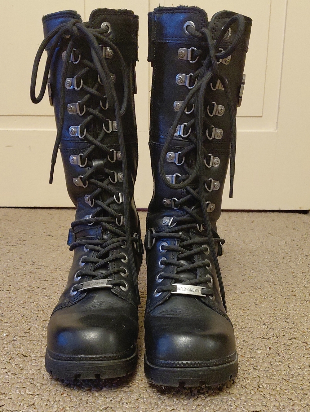 HARLEY DAVIDSON Knee High Black Leather Boots Size 5.5 - Picture 3 of 14